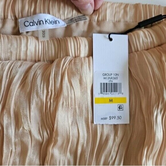 Calvin Klein Skirt Womens M Metallic Gold Shimmery Crinkle Pleated Midi Pull On - Picture 8 of 15